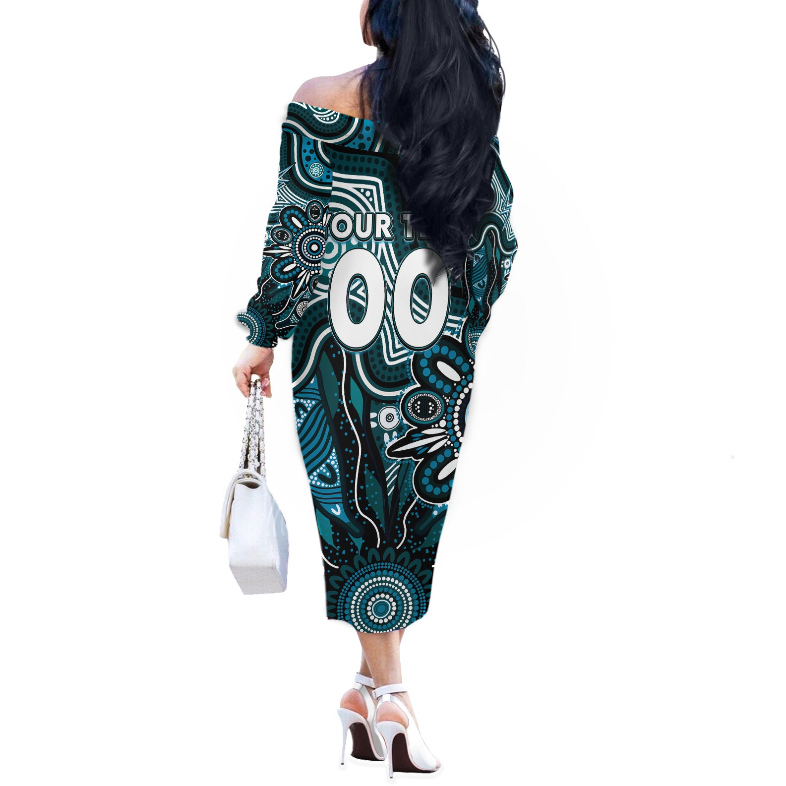 Personalised Power NAIDOC Week 2024 Off The Shoulder Long Sleeve Dress Aussie Aboriginal Art