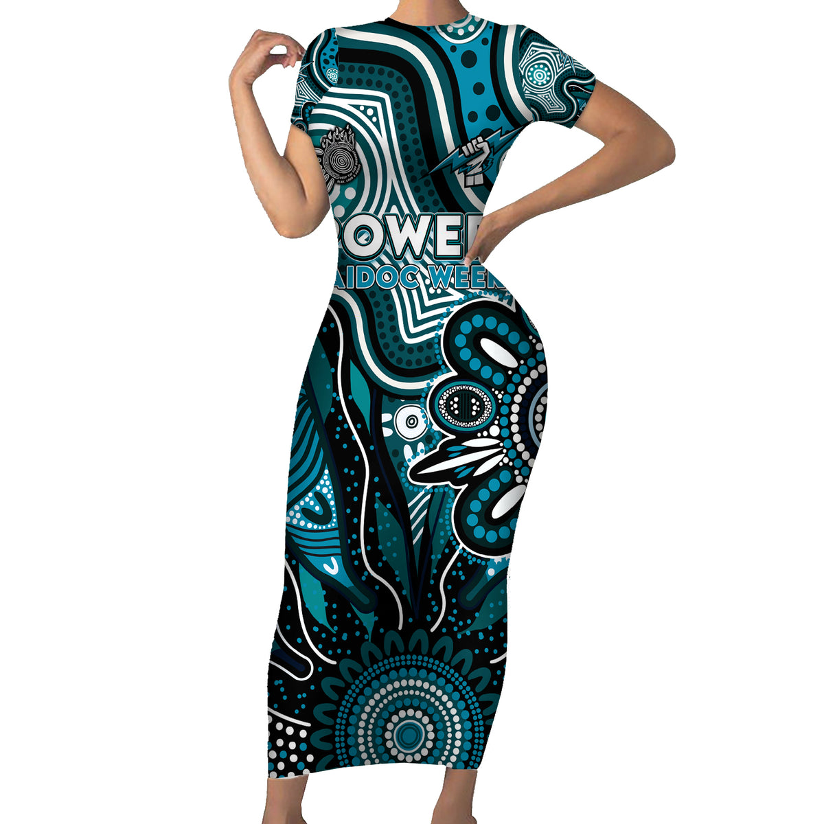 Personalised Power NAIDOC Week 2024 Short Sleeve Bodycon Dress Aussie Aboriginal Art