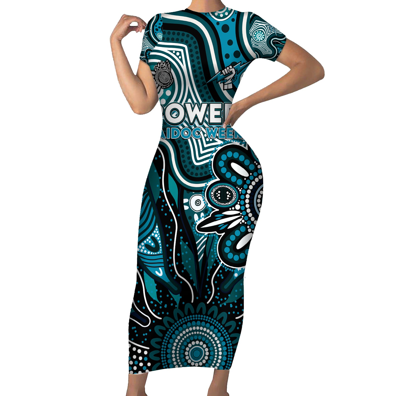 Personalised Power NAIDOC Week 2024 Short Sleeve Bodycon Dress Aussie Aboriginal Art
