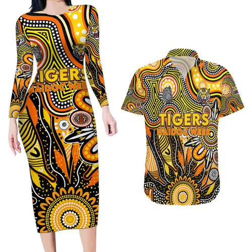 Personalised Tiger NAIDOC Week 2024 Couples Matching Long Sleeve Bodycon Dress and Hawaiian Shirt Aussie Aboriginal Art