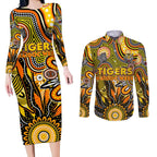 Personalised Tiger NAIDOC Week 2024 Couples Matching Long Sleeve Bodycon Dress and Long Sleeve Button Shirt Aussie Aboriginal Art