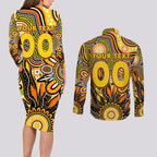Personalised Tiger NAIDOC Week 2024 Couples Matching Long Sleeve Bodycon Dress and Long Sleeve Button Shirt Aussie Aboriginal Art