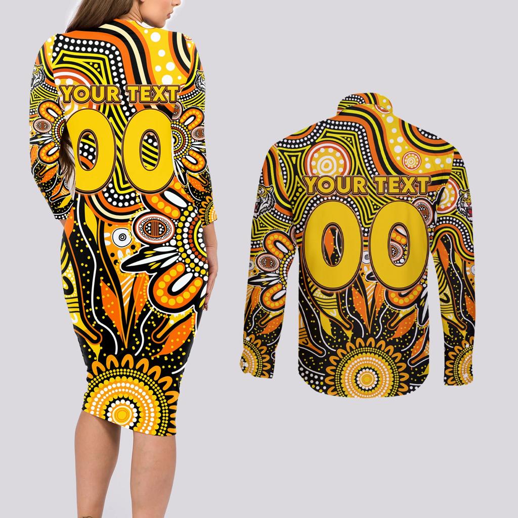 Personalised Tiger NAIDOC Week 2024 Couples Matching Long Sleeve Bodycon Dress and Long Sleeve Button Shirt Aussie Aboriginal Art