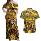 Personalised Tiger NAIDOC Week 2024 Couples Matching Off Shoulder Maxi Dress and Hawaiian Shirt Aussie Aboriginal Art