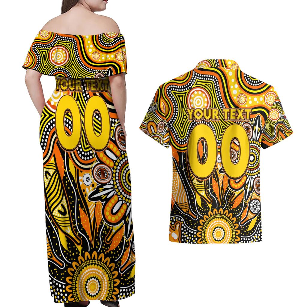 Personalised Tiger NAIDOC Week 2024 Couples Matching Off Shoulder Maxi Dress and Hawaiian Shirt Aussie Aboriginal Art