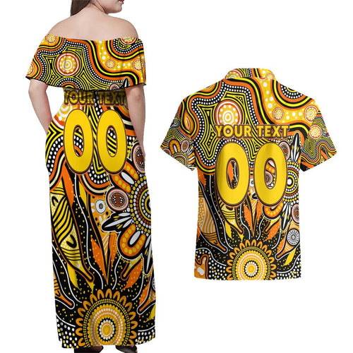 Personalised Tiger NAIDOC Week 2024 Couples Matching Off Shoulder Maxi Dress and Hawaiian Shirt Aussie Aboriginal Art