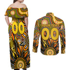 Personalised Tiger NAIDOC Week 2024 Couples Matching Off Shoulder Maxi Dress and Long Sleeve Button Shirt Aussie Aboriginal Art
