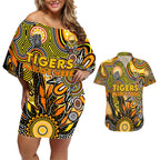 Personalised Tiger NAIDOC Week 2024 Couples Matching Off Shoulder Short Dress and Hawaiian Shirt Aussie Aboriginal Art