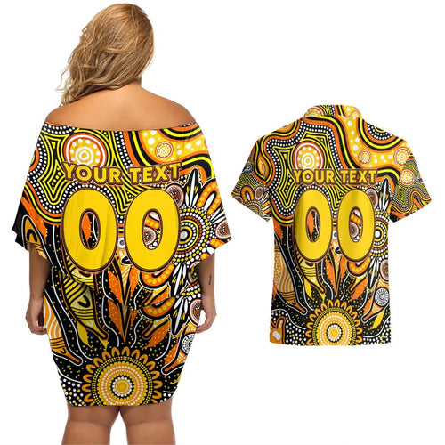 Personalised Tiger NAIDOC Week 2024 Couples Matching Off Shoulder Short Dress and Hawaiian Shirt Aussie Aboriginal Art