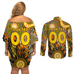 Personalised Tiger NAIDOC Week 2024 Couples Matching Off Shoulder Short Dress and Long Sleeve Button Shirt Aussie Aboriginal Art