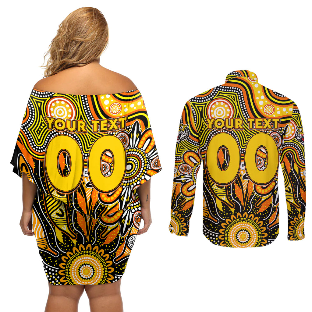 Personalised Tiger NAIDOC Week 2024 Couples Matching Off Shoulder Short Dress and Long Sleeve Button Shirt Aussie Aboriginal Art
