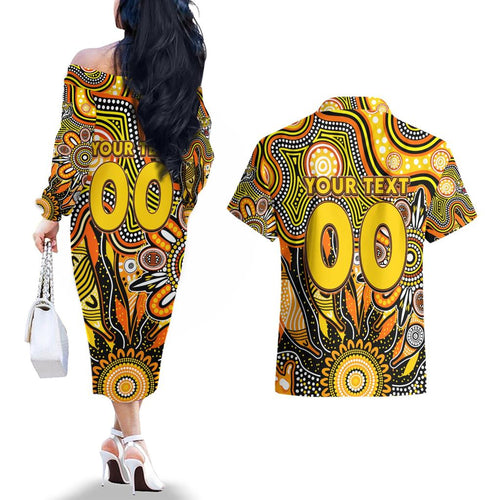 Personalised Tiger NAIDOC Week 2024 Couples Matching Off The Shoulder Long Sleeve Dress and Hawaiian Shirt Aussie Aboriginal Art