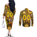 Personalised Tiger NAIDOC Week 2024 Couples Matching Off The Shoulder Long Sleeve Dress and Long Sleeve Button Shirt Aussie Aboriginal Art