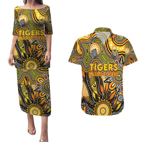 Personalised Tiger NAIDOC Week 2024 Couples Matching Puletasi and Hawaiian Shirt Aussie Aboriginal Art