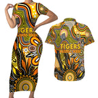 Personalised Tiger NAIDOC Week 2024 Couples Matching Short Sleeve Bodycon Dress and Hawaiian Shirt Aussie Aboriginal Art