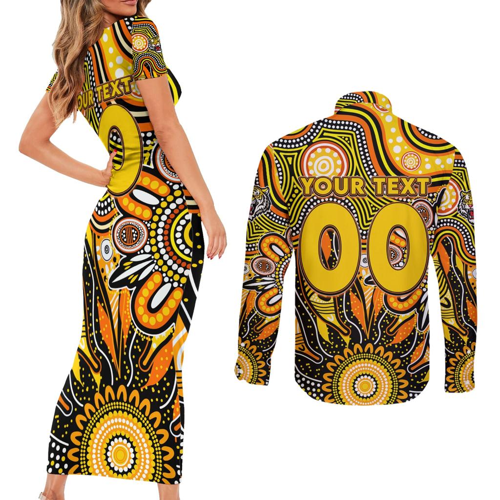 Personalised Tiger NAIDOC Week 2024 Couples Matching Short Sleeve Bodycon Dress and Long Sleeve Button Shirt Aussie Aboriginal Art