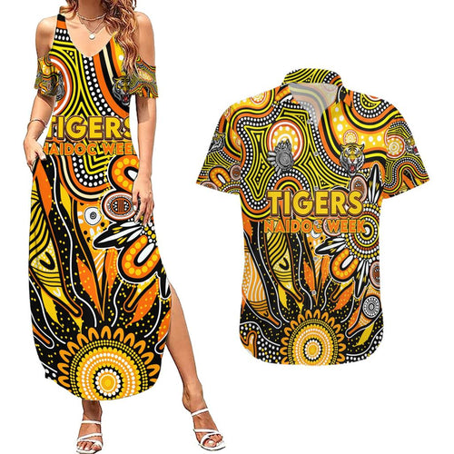 Personalised Tiger NAIDOC Week 2024 Couples Matching Summer Maxi Dress and Hawaiian Shirt Aussie Aboriginal Art