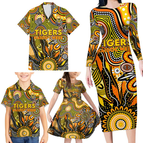 Personalised Tiger NAIDOC Week 2024 Family Matching Long Sleeve Bodycon Dress and Hawaiian Shirt Aussie Aboriginal Art