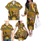 Personalised Tiger NAIDOC Week 2024 Family Matching Off The Shoulder Long Sleeve Dress and Hawaiian Shirt Aussie Aboriginal Art