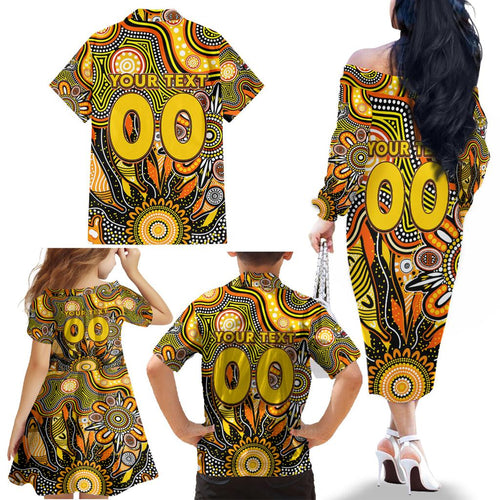 Personalised Tiger NAIDOC Week 2024 Family Matching Off The Shoulder Long Sleeve Dress and Hawaiian Shirt Aussie Aboriginal Art