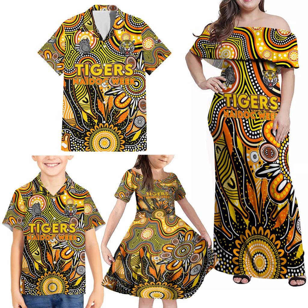 Personalised Tiger NAIDOC Week 2024 Family Matching Off Shoulder Maxi Dress and Hawaiian Shirt Aussie Aboriginal Art