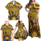Personalised Tiger NAIDOC Week 2024 Family Matching Off Shoulder Maxi Dress and Hawaiian Shirt Aussie Aboriginal Art