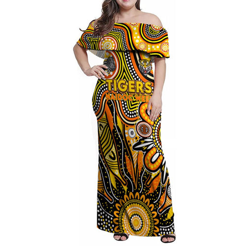 Personalised Tiger NAIDOC Week 2024 Family Matching Off Shoulder Maxi Dress and Hawaiian Shirt Aussie Aboriginal Art