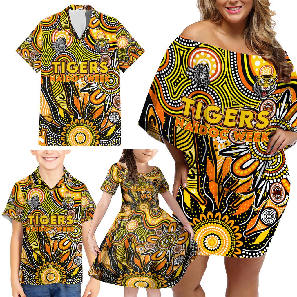 Personalised Tiger NAIDOC Week 2024 Family Matching Off Shoulder Short Dress and Hawaiian Shirt Aussie Aboriginal Art