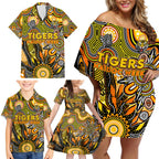 Personalised Tiger NAIDOC Week 2024 Family Matching Off Shoulder Short Dress and Hawaiian Shirt Aussie Aboriginal Art