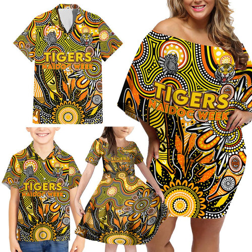 Personalised Tiger NAIDOC Week 2024 Family Matching Off Shoulder Short Dress and Hawaiian Shirt Aussie Aboriginal Art