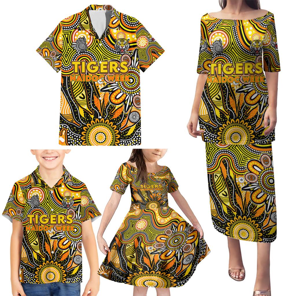 Personalised Tiger NAIDOC Week 2024 Family Matching Puletasi and Hawaiian Shirt Aussie Aboriginal Art