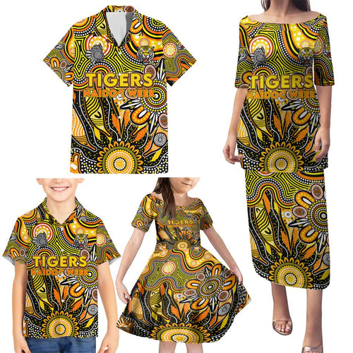 Personalised Tiger NAIDOC Week 2024 Family Matching Puletasi and Hawaiian Shirt Aussie Aboriginal Art