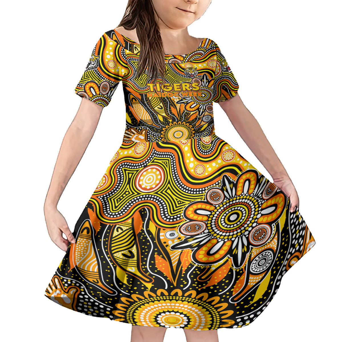Personalised Tiger NAIDOC Week 2024 Kid Short Sleeve Dress Aussie Aboriginal Art