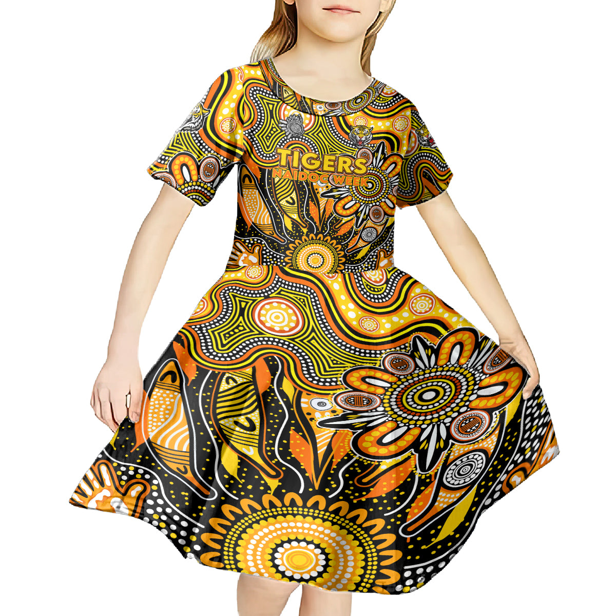 Personalised Tiger NAIDOC Week 2024 Kid Short Sleeve Dress Aussie Aboriginal Art