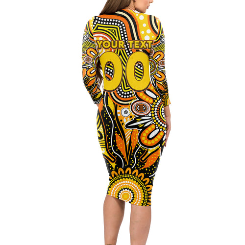 Personalised Tiger NAIDOC Week 2024 Long Sleeve Bodycon Dress Aussie Aboriginal Art