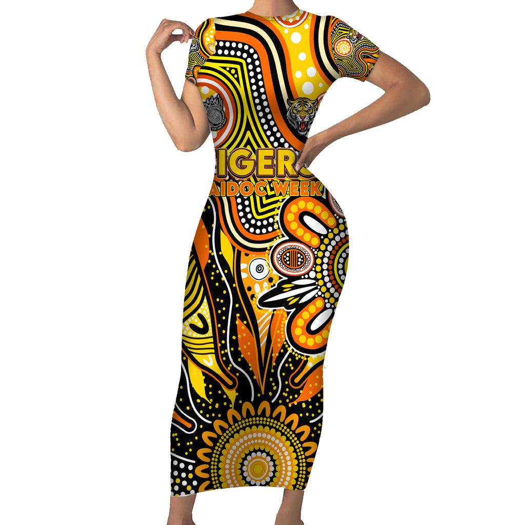 Personalised Tiger NAIDOC Week 2024 Short Sleeve Bodycon Dress Aussie Aboriginal Art