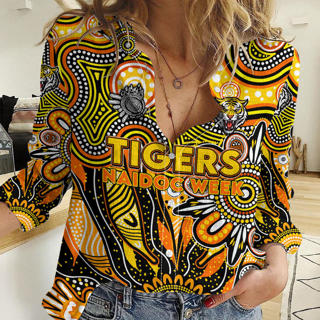 Personalised Tiger NAIDOC Week 2024 Women Casual Shirt Aussie Aboriginal Art