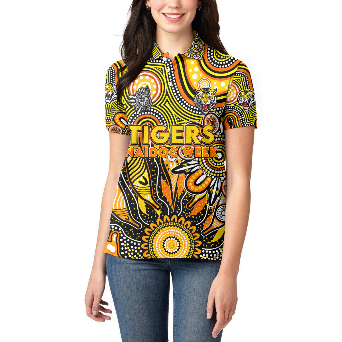 Personalised Tiger NAIDOC Week 2024 Women Polo Shirt Aussie Aboriginal Art