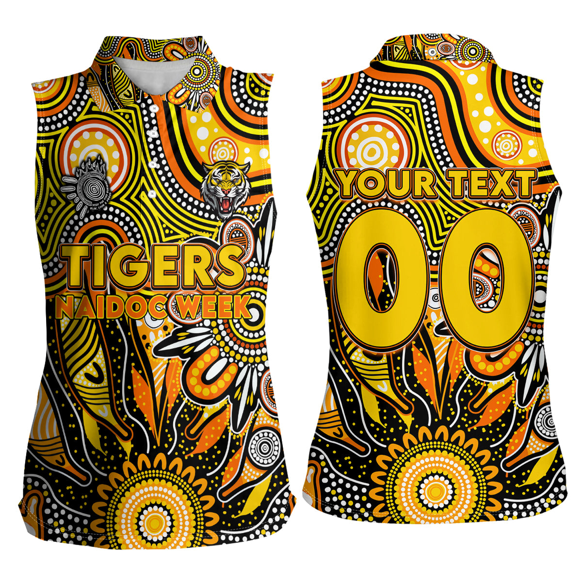 Personalised Tiger NAIDOC Week 2024 Women Sleeveless Polo Shirt Aussie Aboriginal Art