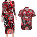 Personalised Saints NAIDOC Week 2024 Couples Matching Long Sleeve Bodycon Dress and Hawaiian Shirt Aussie Aboriginal Art