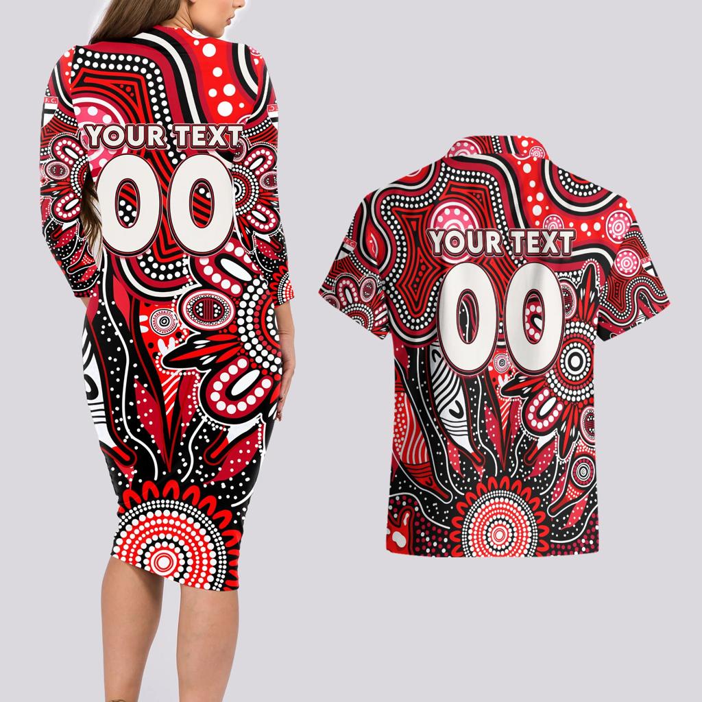 Personalised Saints NAIDOC Week 2024 Couples Matching Long Sleeve Bodycon Dress and Hawaiian Shirt Aussie Aboriginal Art
