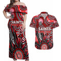 Personalised Saints NAIDOC Week 2024 Couples Matching Off Shoulder Maxi Dress and Hawaiian Shirt Aussie Aboriginal Art