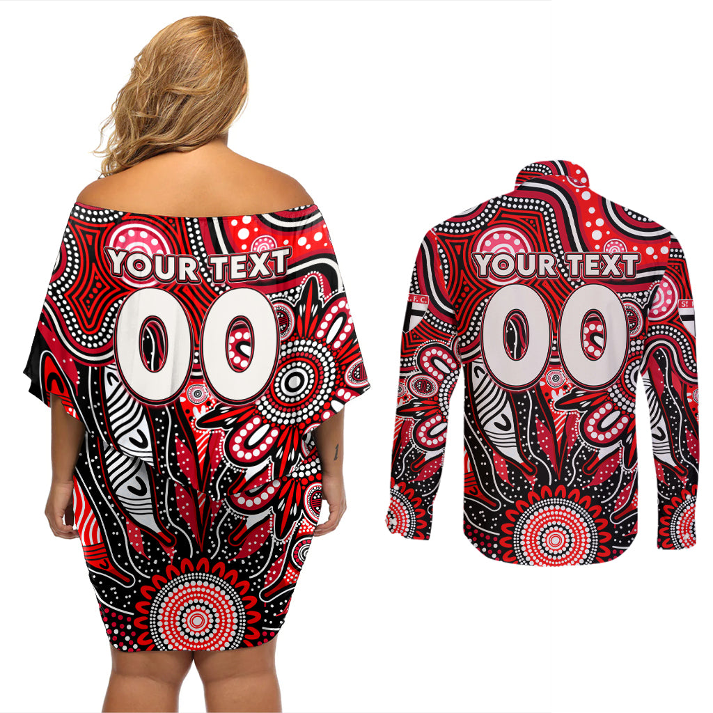 Personalised Saints NAIDOC Week 2024 Couples Matching Off Shoulder Short Dress and Long Sleeve Button Shirt Aussie Aboriginal Art