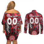 Personalised Saints NAIDOC Week 2024 Couples Matching Off Shoulder Short Dress and Long Sleeve Button Shirt Aussie Aboriginal Art