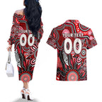 Personalised Saints NAIDOC Week 2024 Couples Matching Off The Shoulder Long Sleeve Dress and Hawaiian Shirt Aussie Aboriginal Art