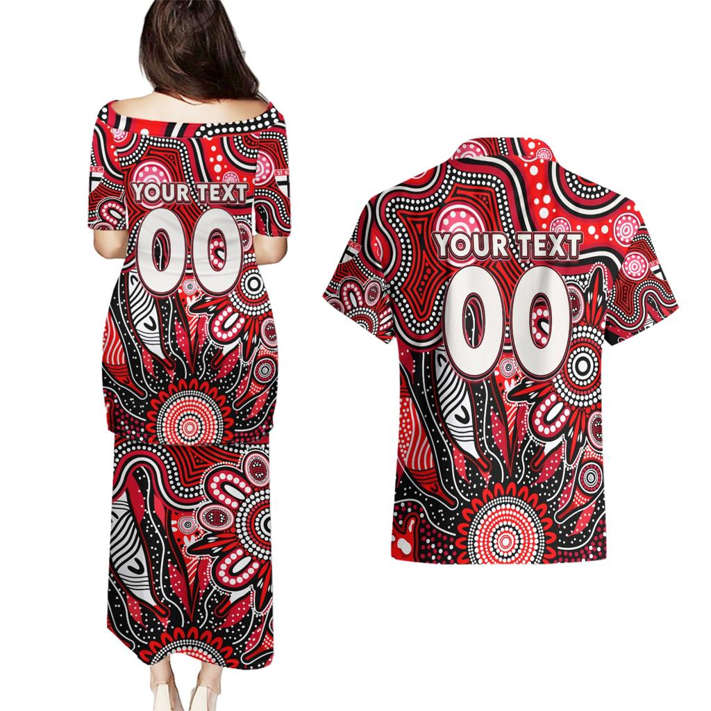 Personalised Saints NAIDOC Week 2024 Couples Matching Puletasi and Hawaiian Shirt Aussie Aboriginal Art