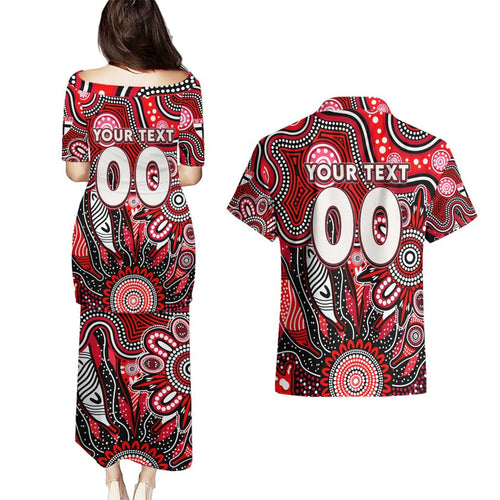 Personalised Saints NAIDOC Week 2024 Couples Matching Puletasi and Hawaiian Shirt Aussie Aboriginal Art