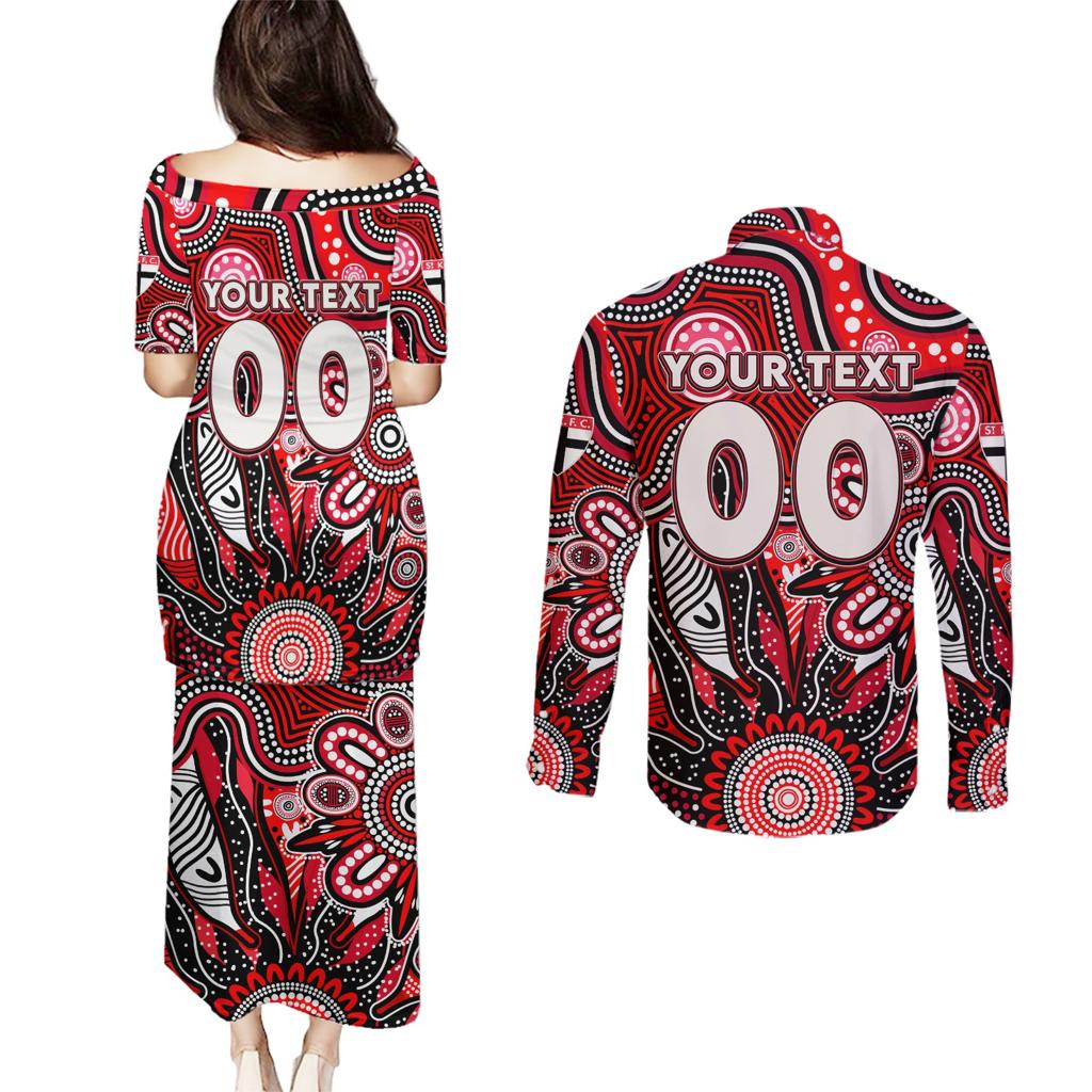 Personalised Saints NAIDOC Week 2024 Couples Matching Puletasi and Long Sleeve Button Shirt Aussie Aboriginal Art