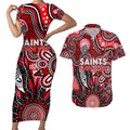 Personalised Saints NAIDOC Week 2024 Couples Matching Short Sleeve Bodycon Dress and Hawaiian Shirt Aussie Aboriginal Art