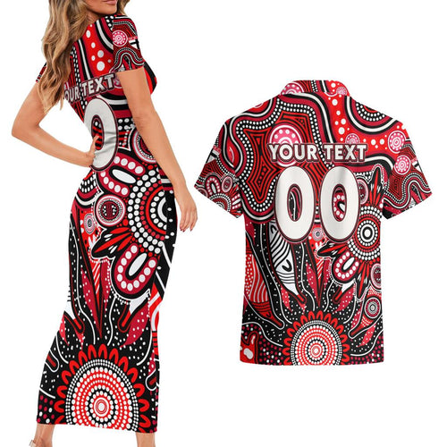 Personalised Saints NAIDOC Week 2024 Couples Matching Short Sleeve Bodycon Dress and Hawaiian Shirt Aussie Aboriginal Art
